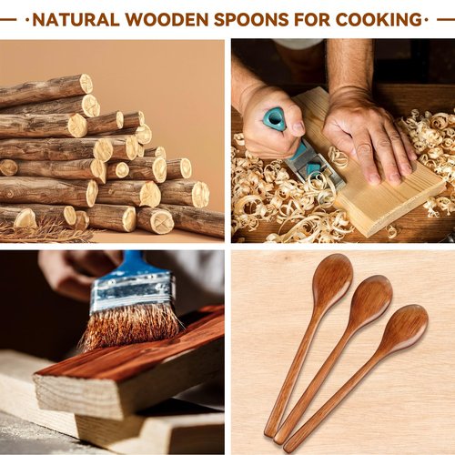6 Pcs Wooden Spoons, 9 Inch Wood Soup Spoons for Cooking Mixing Eating,Oval Long Handle Spoon for Tea Jam Coffee Sugar Ice Cream and Bath Salts