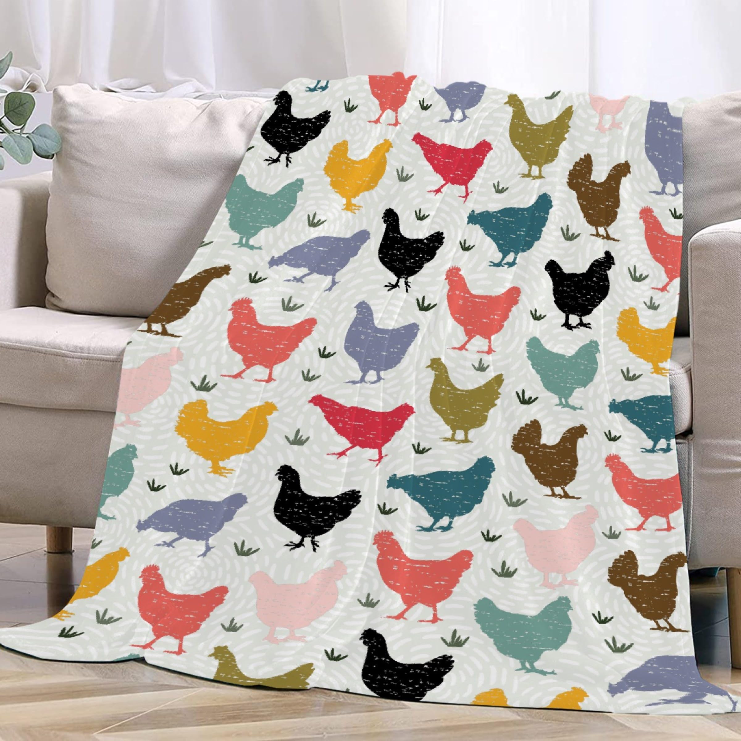 JOCASA Colorful Chicken Blanket Gifts Flannel Lightweight Soft Cozy Blankets Throws Bedding Kids Adult Farm Chickens Gift Couch Sofa Bedroom Girls Boys All Season 60"x80" for Adult