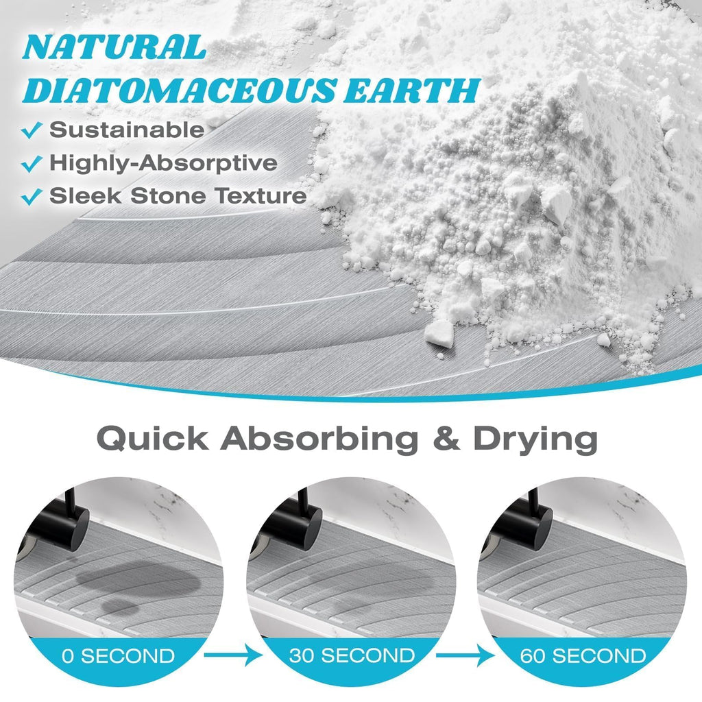SpaceHacks Stone Faucet Mat for Kitchen Sink - Fast Drying Diatomite Stone Drying Mat, Textured Drainage Sink Protector, Water Splash Guard with Base Pads for Bathroom Counter (23.7x4 in, Light Gray)
