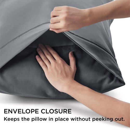 Bedsure Queen Pillow Cases Set of 4 - Dark Grey Brushed Microfiber Pillowcases 4 Pack, Super Soft Pillow Case Covers with Envelope Closure for Kids, Wrinkle, Fade Resistant, 20x30 Inches