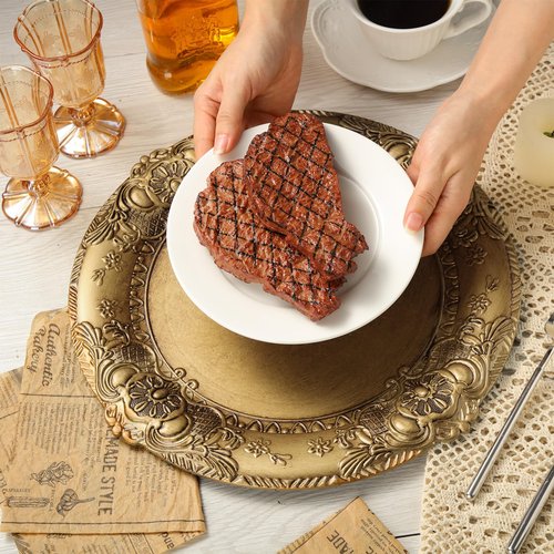 Mifoci Antique Gold Charger Plates Set of 12 Plastic Gold Chargers for Dinner Plates Decorative 13" Round Plate Bulk with Embossed Rim for Dinner, Party, Wedding