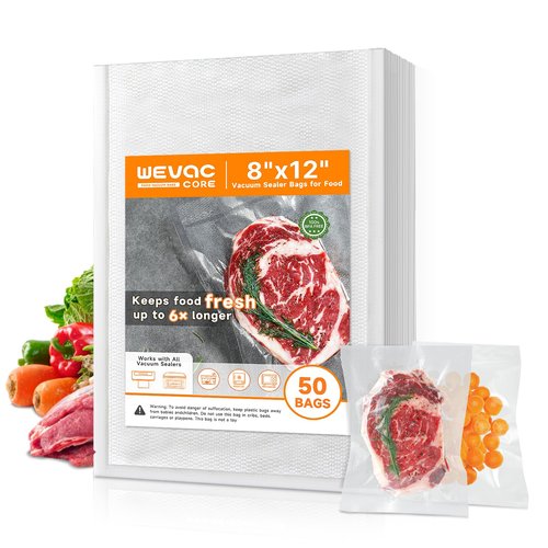 Wevac Vacuum Sealer Bags – 50 Count (8″×12″), Heavy-Duty BPA-Free Food Storage Bags, Puncture-Resistant, Freezer & Sous Vide Safe, Compatible with All Vacuum Sealers