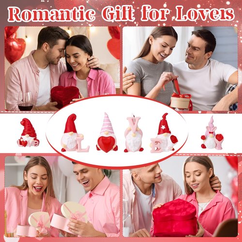 Guiqulai 24Pcs Valentines Gnomes Decorations Adorable Mini Gnome Figurines Gnome Table Decor Valentines Gifts for Him Her