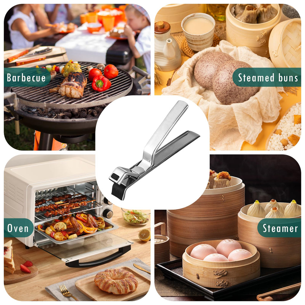 Cxqbsmy 2PCS Stainless Steel Hot Plate Gripper Clips - Multi-Purpose Hot Bowl Dish Plate Gripper Clips Tongs Clamp Holder for Oven, Air Fryer, Steamer, Pots & Bowls, Non-Slip Design