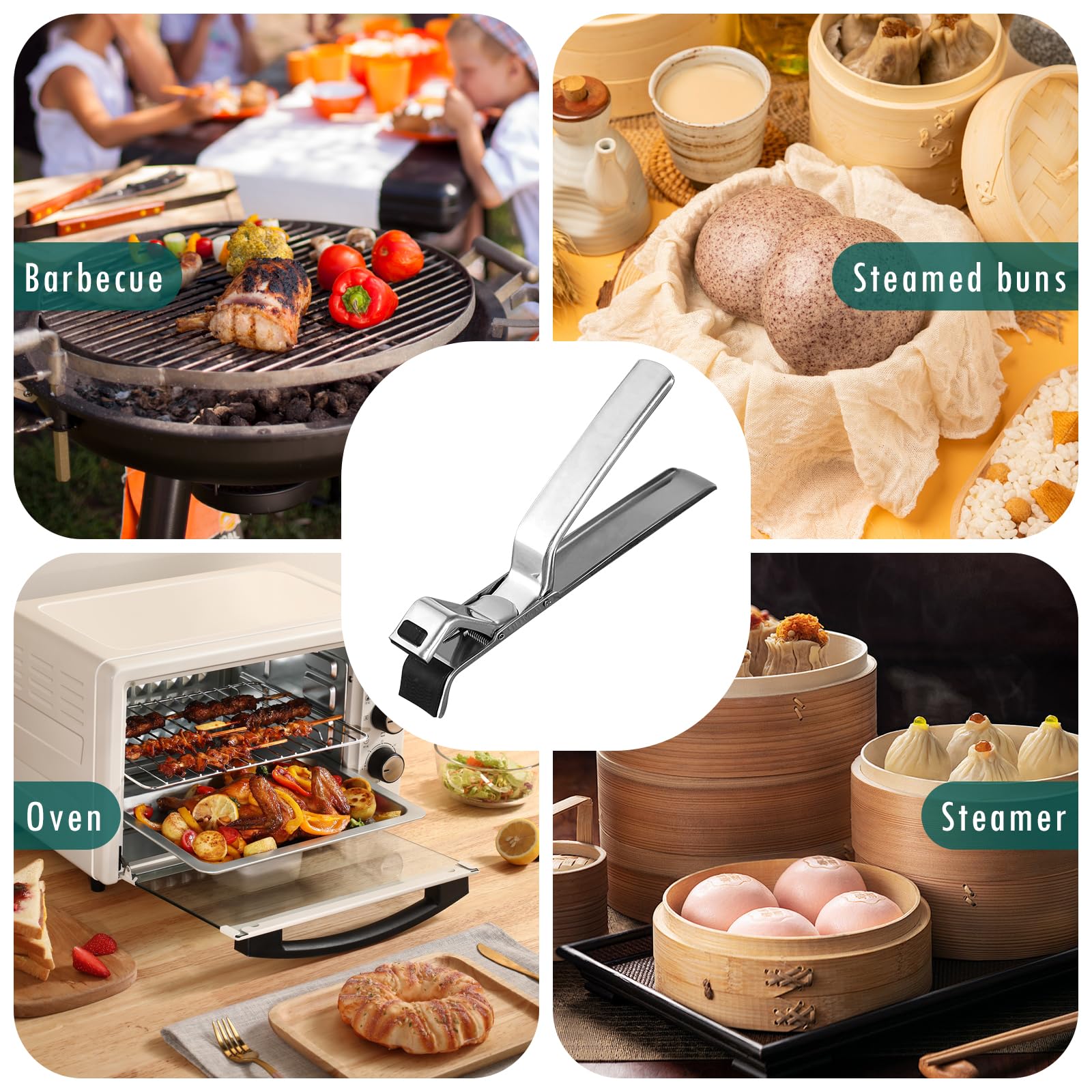 Cxqbsmy 2PCS Stainless Steel Hot Plate Gripper Clips - Multi-Purpose Hot Bowl Dish Plate Gripper Clips Tongs Clamp Holder for Oven, Air Fryer, Steamer, Pots & Bowls, Non-Slip Design