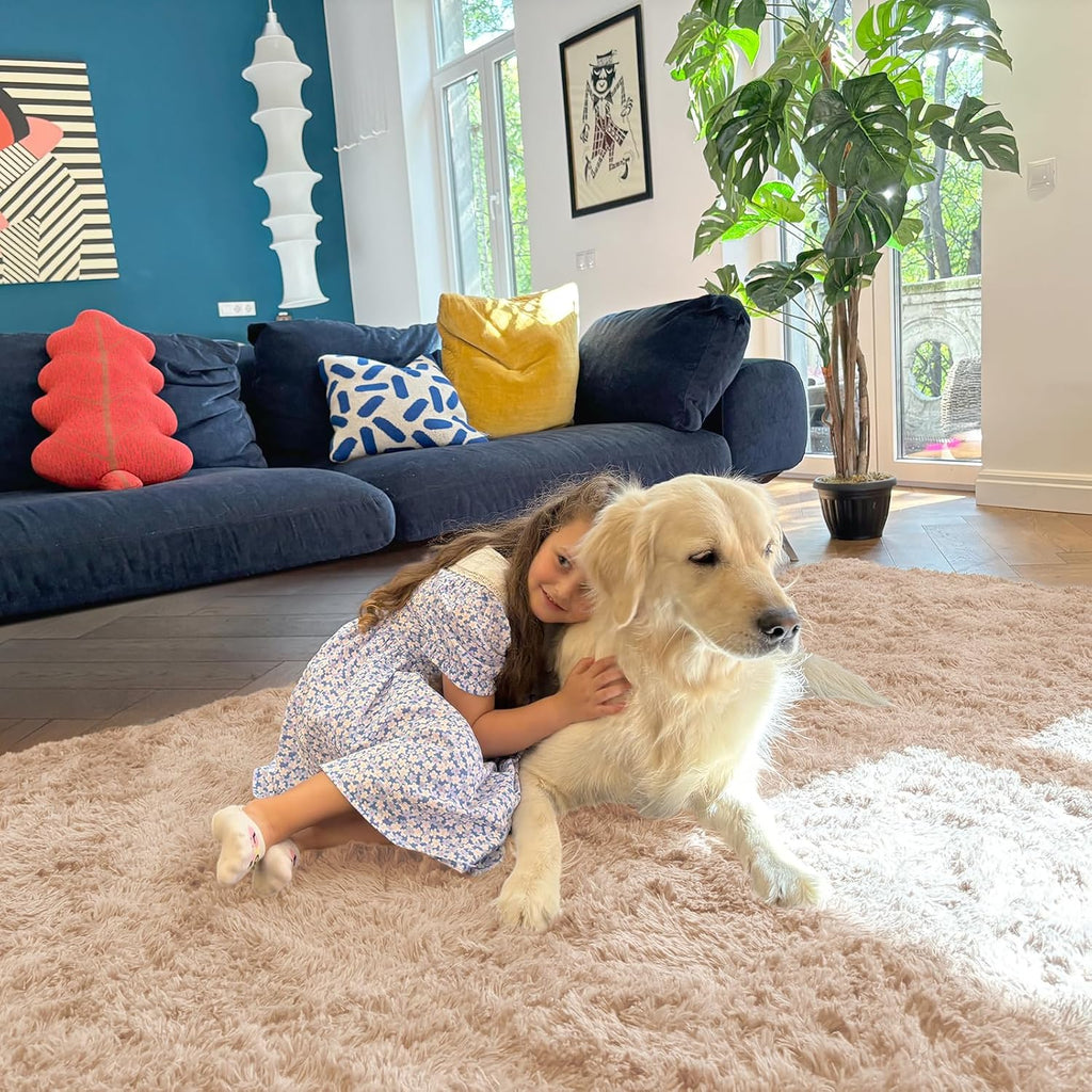 OLANLY Machine Washable 2x8 Runner Rug - Soft Fluffy Shaggy Design for Bedroom & Hallway | Beige Indoor Carpet