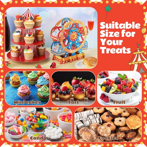 Vesici Set of 4 Carnival Theme Ferris Wheel Centerpieces and Cupcake Stands 3 Tier Cardboard Cupcake Holder for Dessert Displays Birthday Party Decorations