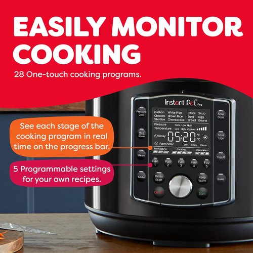 Instant Pot Pro 10-in-1 Pressure Cooker - Versatile Cooking with 800+ Recipes | 6 Quart, Black