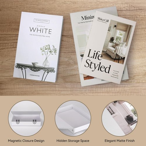 Bahhatii Decorative Fake Books with Hidden Storage, Large Faux Book Boxes for Coffee Table Home Decor, Set of 3, Ivory