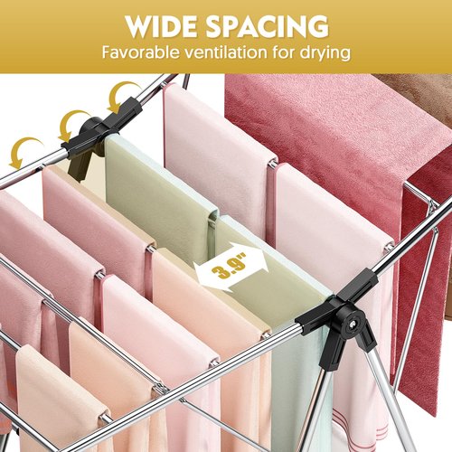 APEXCHASER Clothes Drying Rack, Drying Rack Clothing with Height-Adjustable, Foldable Gullwings Laundry Rack, Indoor Outdoor Use, No Assembly,Black