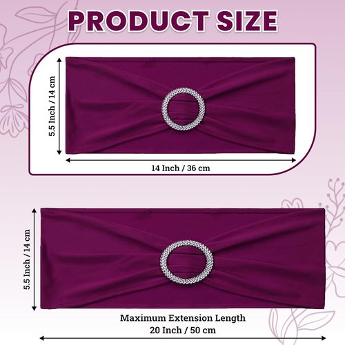 MDS Spandex Chair Sashes - Universal Fit Elastic Stretch Ties with Buckle Slider Bow | Pack of 250 - Eggplant