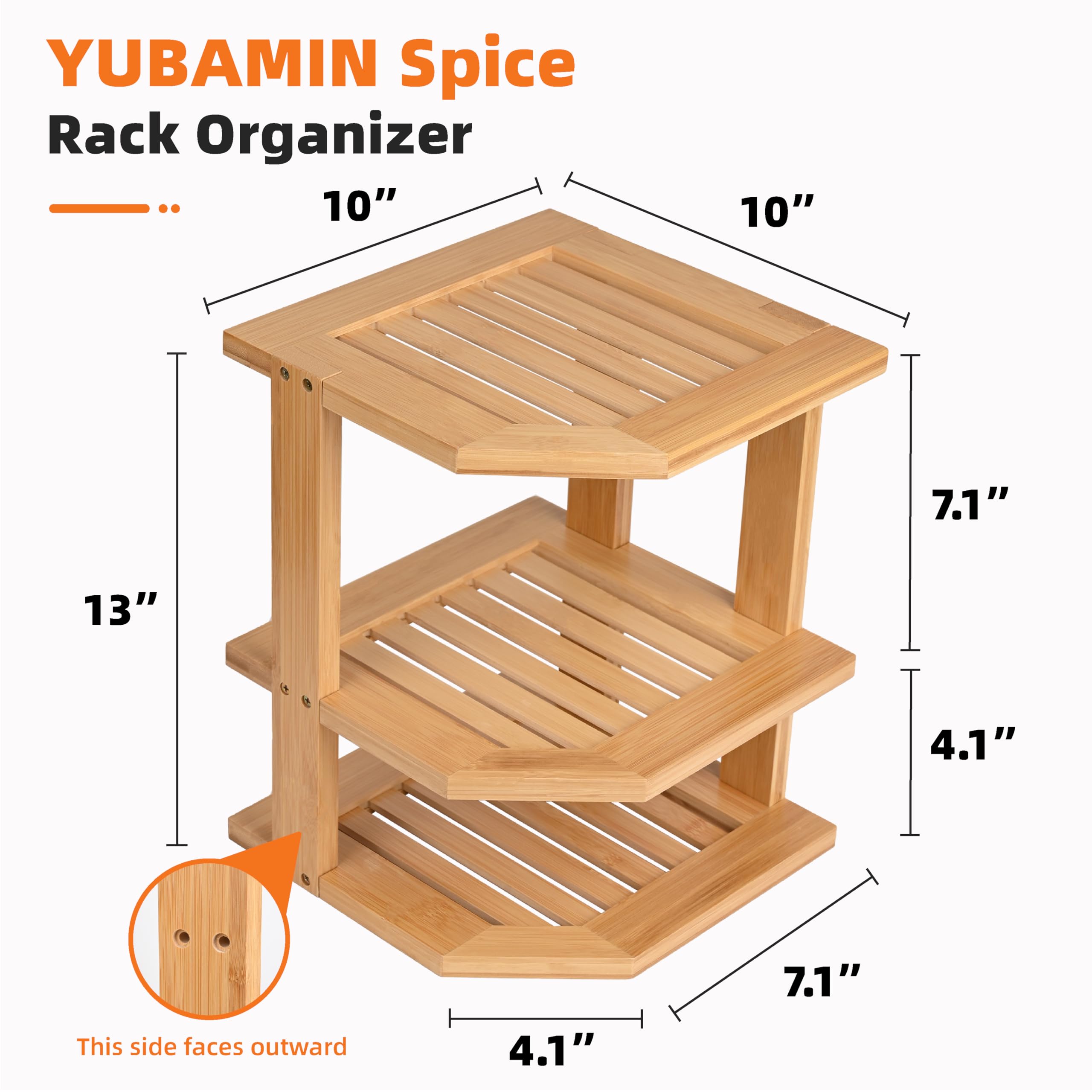 YUBAMIN Bamboo Kitchen Cabinet Organizer, 3 Tier Spice Rack Organizer for Cabinet, Space-Saving Spice Corner Shelf, Multi-Purpose Kitchen Counter Shelf for Spices, Plates, Fruits, Bread and Canned
