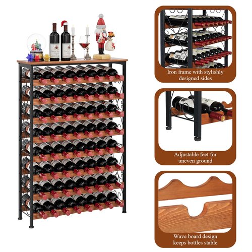 64 Bottles Wine Rack Freestanding Floor with 2 in 1 LED Light, Wine Bottle Rack Wine Holder Wine Storage Shelf for Kitchen Bar Pantry, Tall Wine Cabinet Stand Display 31.85''L X 10.6''W X 47.95''H