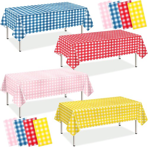 Gingham Tablecloths by [Brand Name] - 8 Pack Disposable Plastic Rectangle Covers | 54 x 108 Inches for Parties & Events