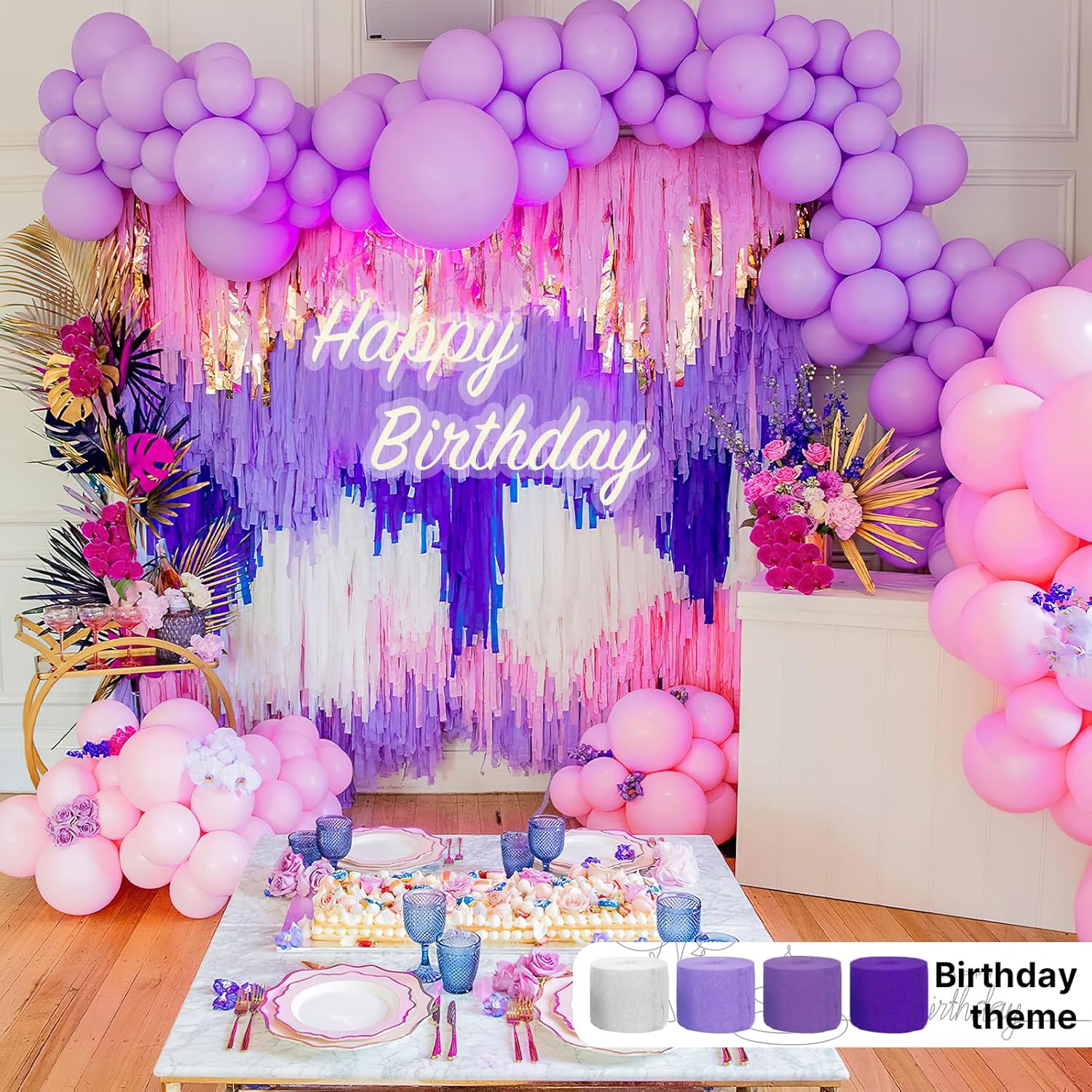 PartyWoo Purple Crepe Paper Streamers - 8pcs 656ft Light & Dark Purple, Lavender, White, Silver for Birthday & Graduation Decor