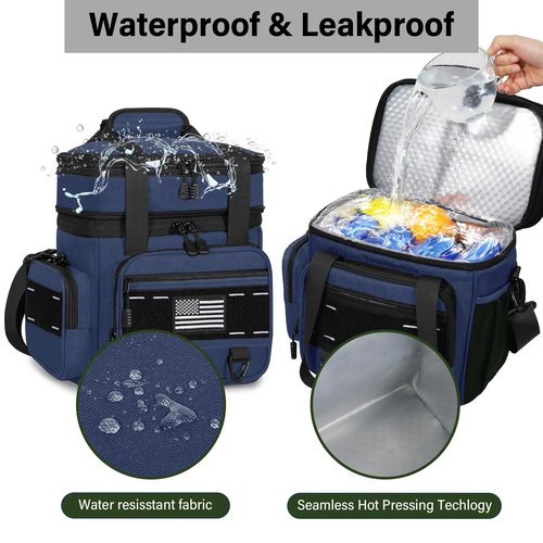 TENKIST Expandable Tactical Lunch Box, Large Insulated Lunch Cooler Bag Heavy Duty Leakproof Lunch Pail for Men Adults Work Office Outdoor Picnic Trips,16L,Blue