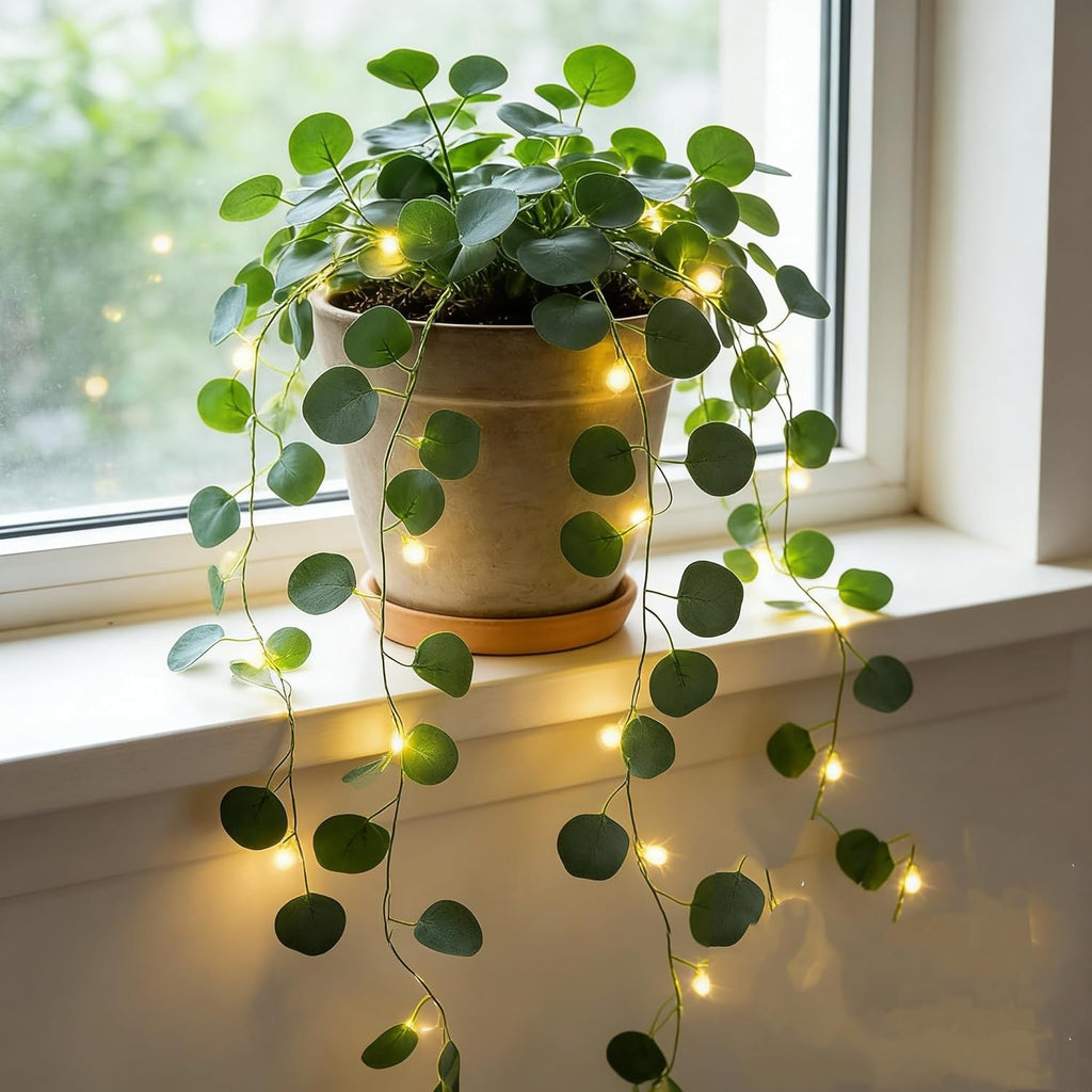 Skiennix Artificial Eucalyptus Leaves String Lights - 20 LED Warm White Fairy Lights | 6.6Ft Greenery Garland for Wedding Decor