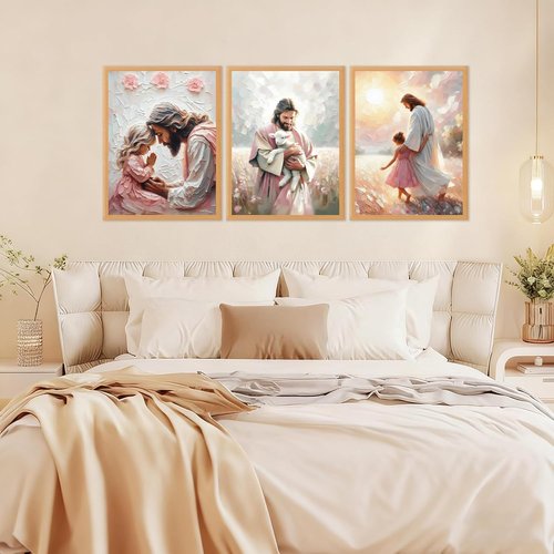 Jesus Little Girl Poster Art - Canvas Print of Jesus Holding Lamb | Unframed Wall Decor for Children's Room
