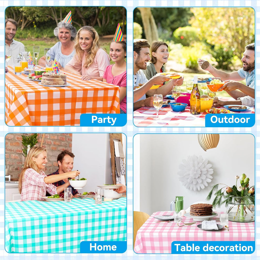 VAIPI Disposable Tablecloths - 12 Pack Pastel Plaid Gingham for Easter Parties | 108 x 54 Inch