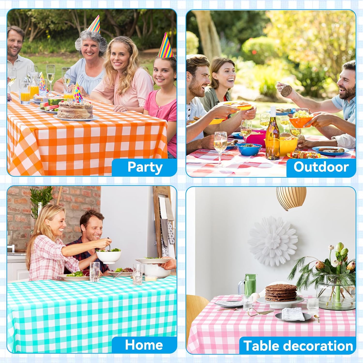 VAIPI Disposable Tablecloths - 12 Pack Pastel Plaid Gingham for Easter Parties | 108 x 54 Inch