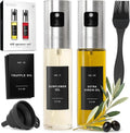 EDELHAUS Oil Sprayer Set - Stainless Steel & Glass Bottles for Healthy Cooking | 2-Pack with Silver Lids