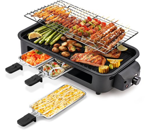 Pukomc Electric Indoor Grill,2 in 1 Indoor Grills for Kitchen with Grill Net & Non-Stick Cooking Removable Plate, Temperature Control, Dishwasher Safe, 1700W Black