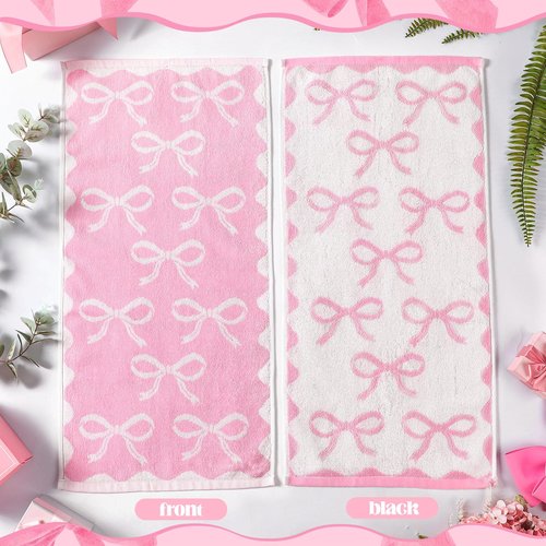 SmoothNovelty 4 Pcs Pink Bow Hand Towels for Bathroom 13 x 29'' Soft 100% Cotton Coquette Face Towel Valentine's Day Kitchen Decor Absorbent Preppy Bathroom Decor Bridal Shower Wedding Gift