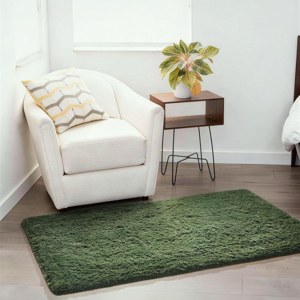 Ophanie Gray Green Grass Area Rug - Soft Fluffy Shag Carpet for Bedroom | 3x5 Cute Kids Nursery Decor
