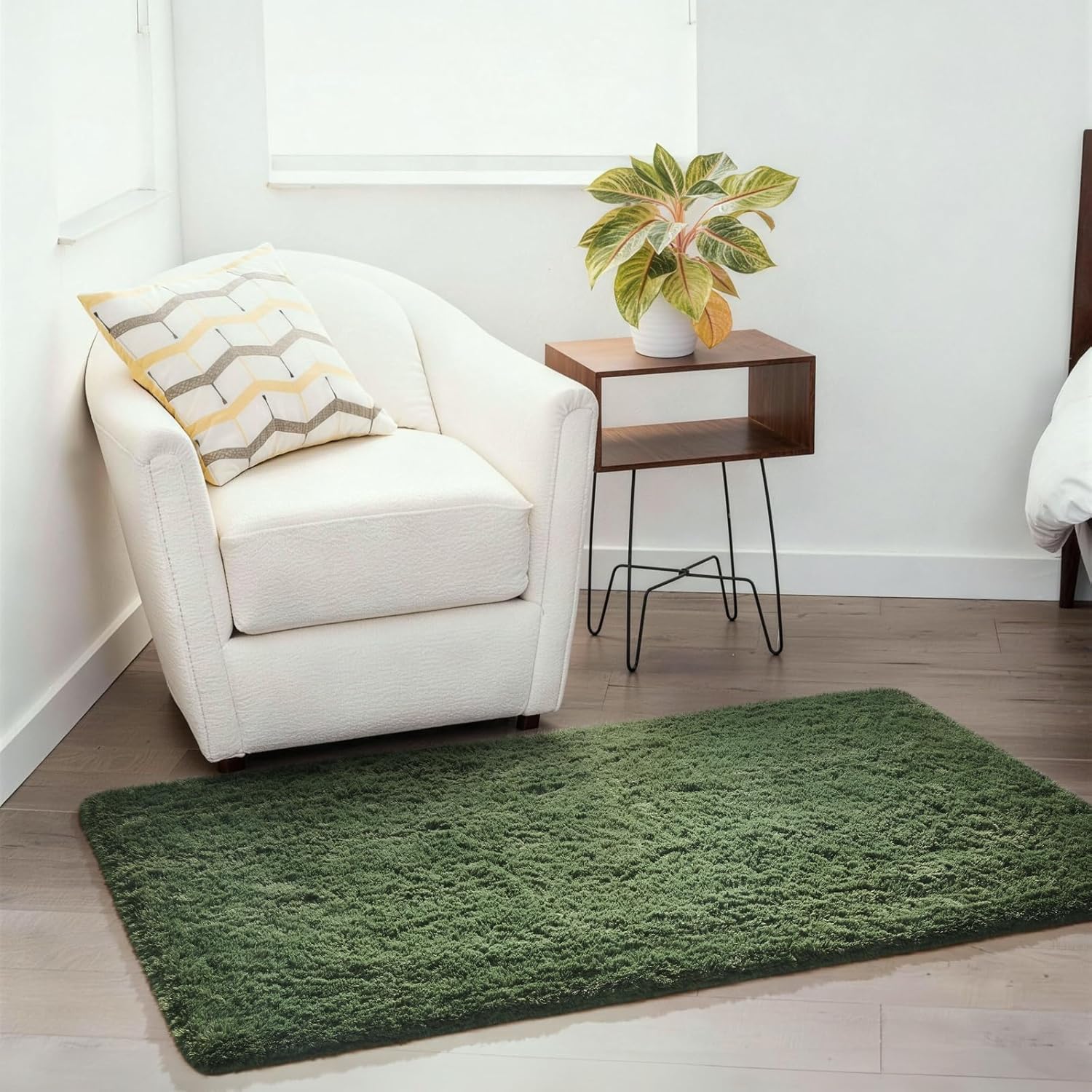 Ophanie Gray Green Grass Area Rug - Soft Fluffy Shag Carpet for Bedroom | 3x5 Cute Kids Nursery Decor
