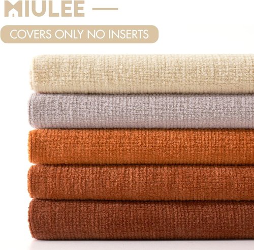 MIULEE Beige Couch Pillow Covers - Set of 2 Soft Chenille Decorative 18x18 Inch Square Pillows for Farmhouse Living Room
