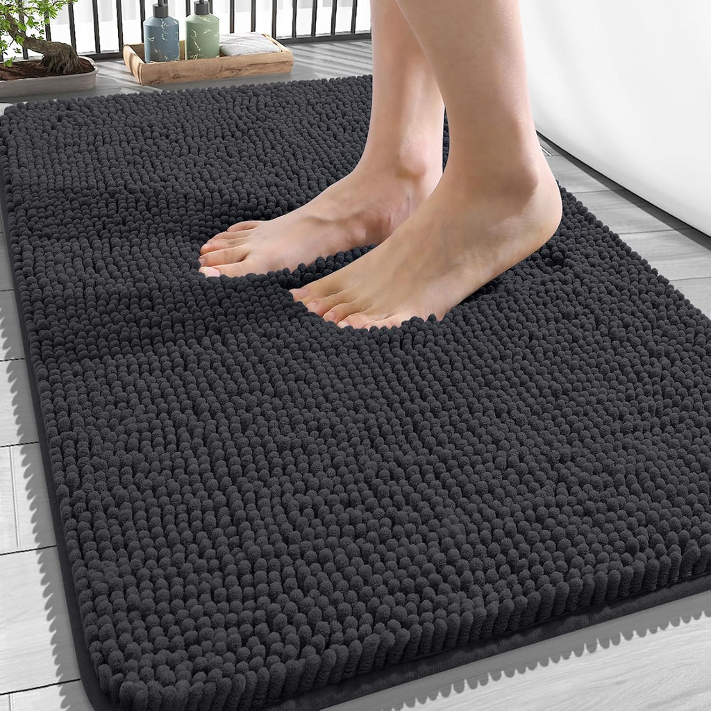 OLANLY Bathroom Rugs - Extra Soft Chenille Bath Mats with Rubber Backing | Quick Dry, Machine Washable, 34x21, Dark Grey