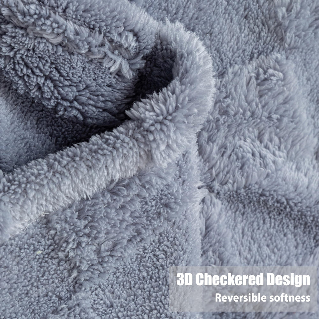Flannel Checkerboard Throw Blanket 3D Checkered Super Soft Fluffy Lightweight for Sofa Chair Bed Camping Anti-Pilling Protecting The Sofa for All Seasons (Gray Blue, 50 x 60 inch)