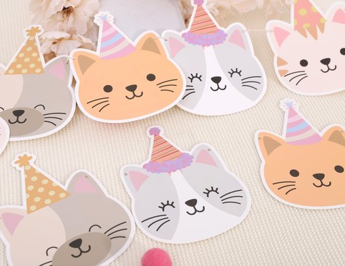 Cat Birthday Party Garland - Kitty Cat Party Decoration, Kitten Party Decor, Kids Bedroom Decorations, Pet Party Garland