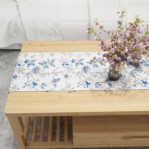 Rotumaty Blue and White Floral Table Runner - Monochrome Sketch Flowers Chinoiserie Peony Daisy Decor Summer Spring Seasonal Home Decorations for Kitchen Dining Table Party Ornaments 13 × 72 Inch