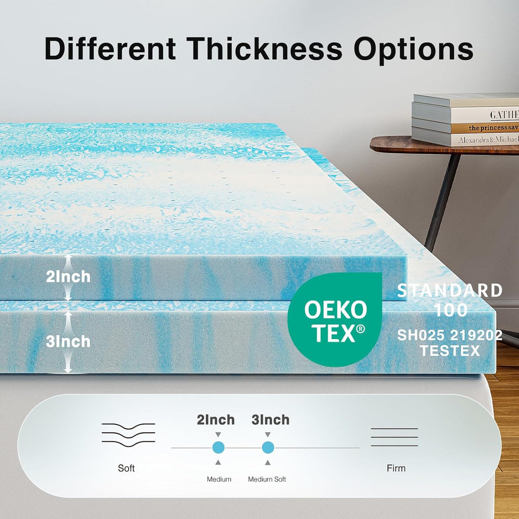 Novilla Memory Foam Mattress Topper Twin - 2 Inch Cooling Gel Infused | CertiPUR Certified Comfort for RV, Dorm Room