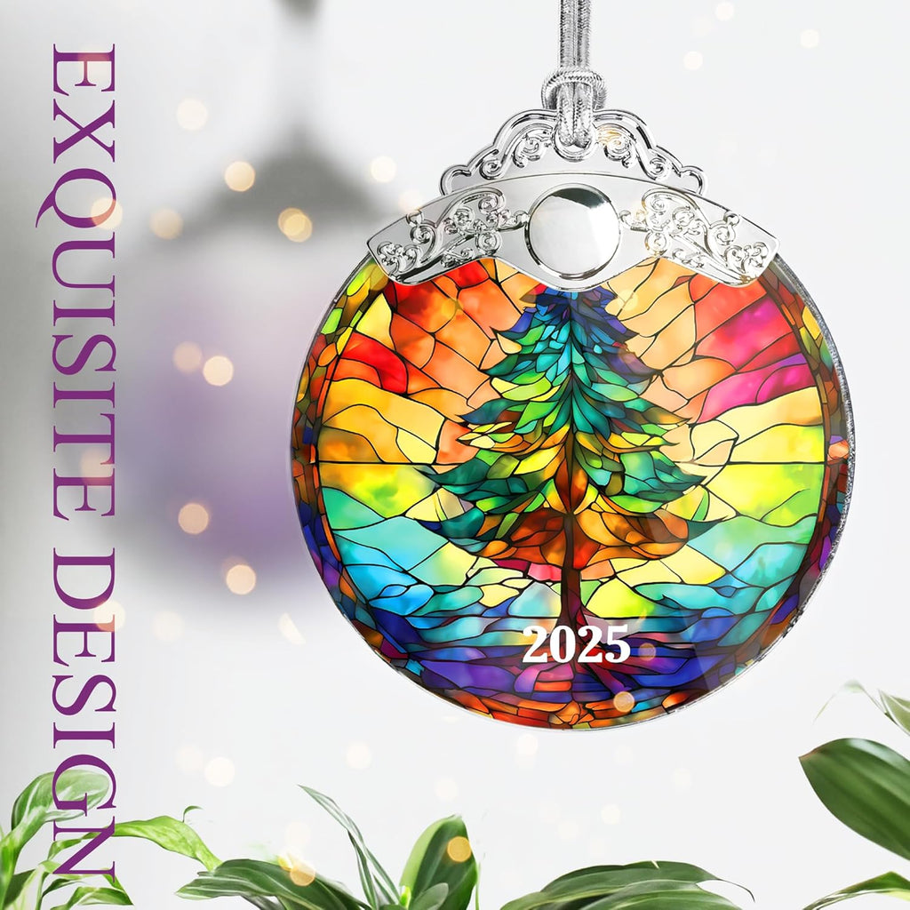 Stained Glass Effections Christmas Ornament - 2D Acrylic Art for Tree Decor | Perfect White Elephant Gift