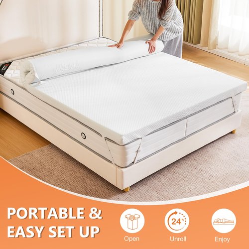 Sweetcrispy Mattress Topper King with Removable Soft Cover, Memory Foam 4 Inch Thick Gel Infused Cooling Toppers Pad for King Size Bed, Sleeper Sofa, RV, Camper, CertiPUR US Certified