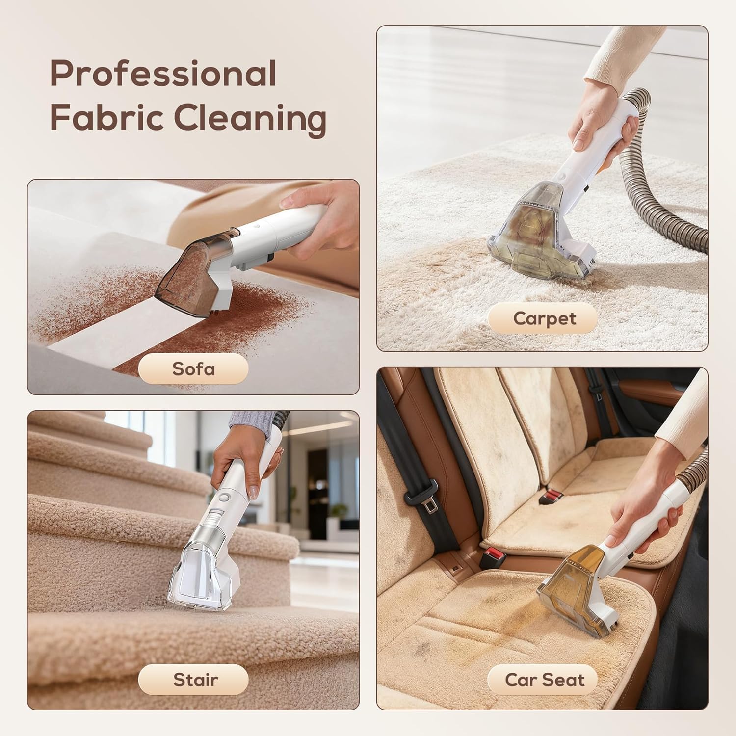 Skiennix Upholstery Cleaner - Portable 15Kpa Deep Stain Removal for Carpets, Pets & Couches