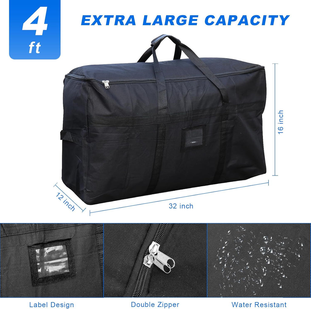 Skiennix Large Moving Bags - 4 FT Christmas Tree Storage Bag with Strong Zipper & Comfortable Handles | Durable Black Totes for Clothes & College Supplies