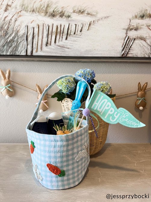 Mud Pie Blue Easter Beaded Bucket; 7 1/2" x 8 1/2"