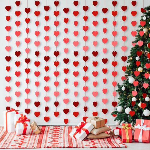 Epakh 15 Pcs Valentines Day Heart Garland Banners 180 Red Pink Hanging String Hearts Party Decorations No DIY Decor for Wedding Proposal Engagement Party Supplies(Gradient Red)