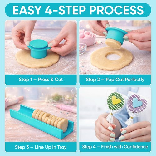 Round Cake Pop Mold and Tray Set - Circle & Heart Shapes with Sticks - Cake Pop Maker Kit for Kids & Adults - Food Grade PETG, Easy Press Cutter, Baking Tool for Treats, Birthdays & Parties