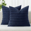 MIULEE Corduroy Decorative Throw Pillow Covers - Soft Boho Striped Design | 20x20 Inch Dark Blue for Modern Farmhouse Decor