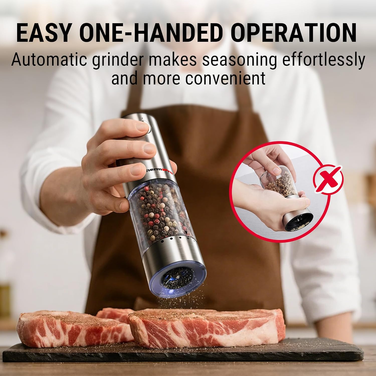 ThermoPro TP19H Digital Meat Thermometer - Ambidextrous Backlit Display for Perfect Cooking | Rechargeable Salt and Pepper Grinder Set