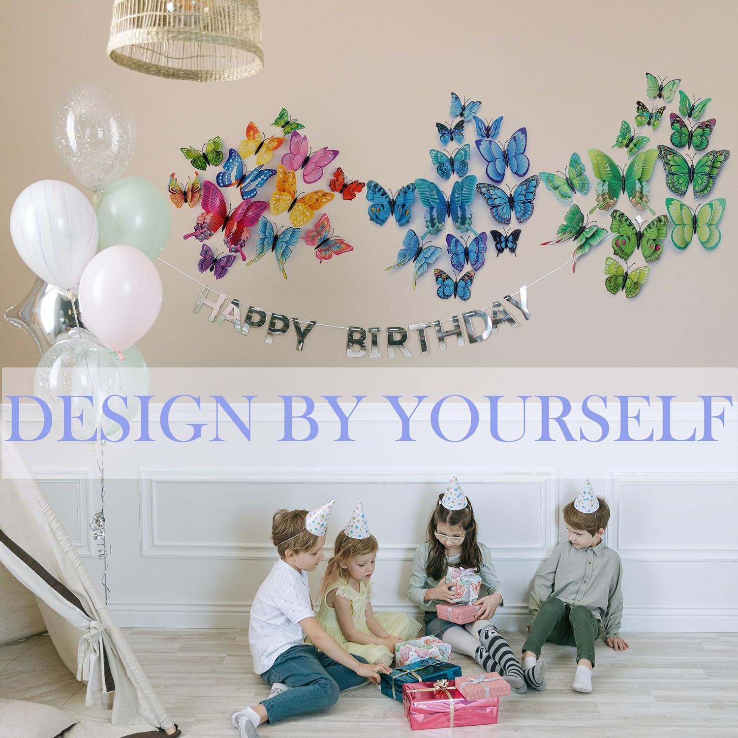 OPSEAM 3D Butterfly Wall Decor - 72 PCS Magnetic Stickers for Party Decorations | Blue