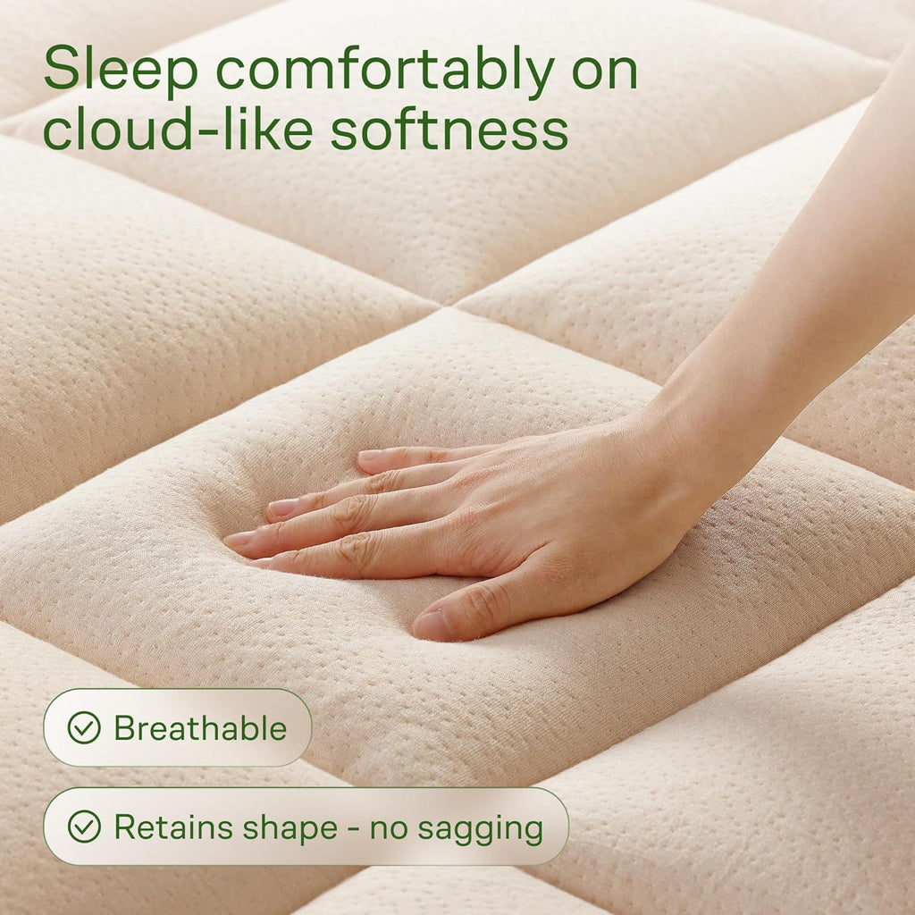 Skiennix Ultra Soft Queen Size Mattress Topper - Bamboo Viscose Pillow Top for Full Body Support - Naturally Cooling, Beige