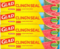Glad Cling N Seal Plastic Wrap - Airtight Food Storage Solution | 300 Sq Ft Roll (Pack of 4)