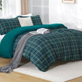 MUXHOMO Duvet Cover Queen Size, 3 Pieces Plaid Duvet Cover Set, Reversible Dark Green Bedding Set with Dual-Zipper & 8 Corner Ties (90"x90", 2 Pillowcases)