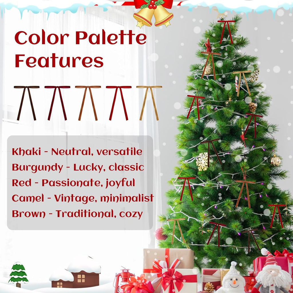 Regine Switzerland Burgundy Velvet Ribbon Bows - 24 PCS Tree Topper Ornaments | 5x7 Inch for Christmas Decor