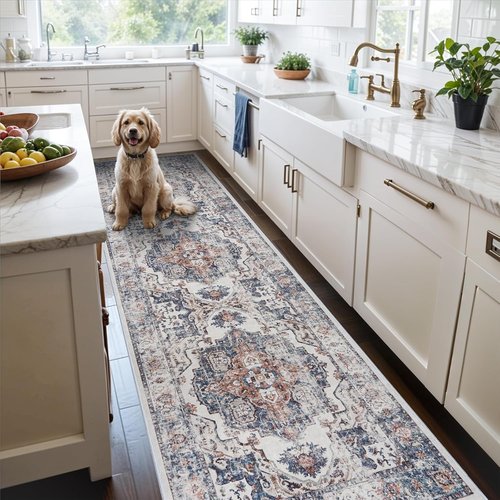 Hallway Washable Runner Rug - Vintage Soft Non-Slip 3x10 Entryway Carpet | Ideal for Kitchen & Living Room